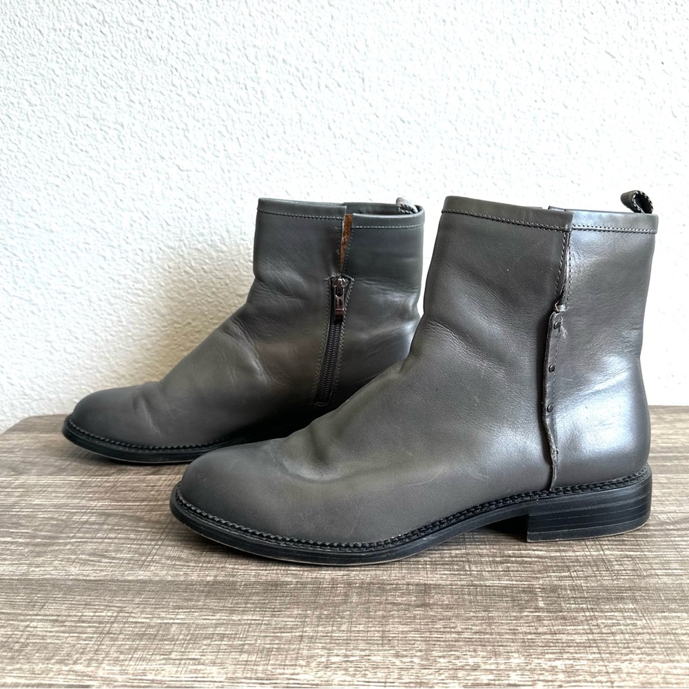 Franco Sarto Hixton Boots Size 10 Leather Neutral Minimalist Bikercore Moto Gray